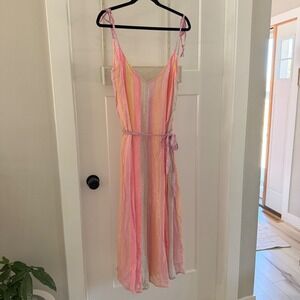 Sundress Cary Dress Marbella Mix Pastel Rainbow Metallic Stripe Midi Revolve M/L
